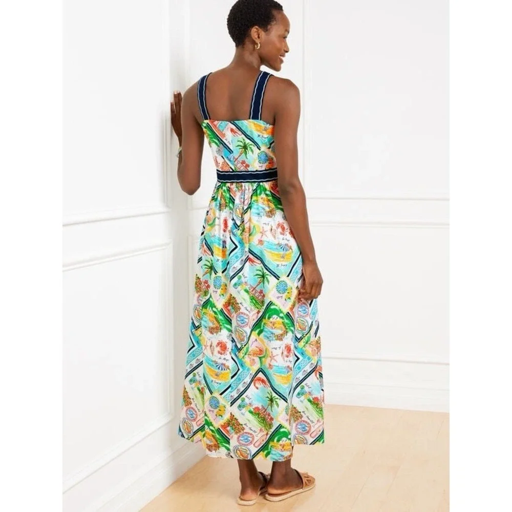 Talbots Modern‎ Poplin Fit & Flare Dress 16W Summer Vista Midi Coastal Cruise